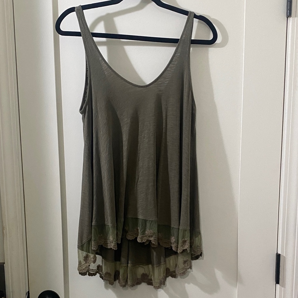 Nostalgia Olive Green Layered Lace-Trim Tank Top